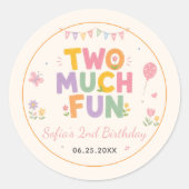 Two Much Fun 2歳の誕生日パーティー ラウンドシール (正面)