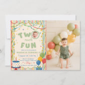 Two Much Fun 2歳の誕生日フォト 招待状 (正面)