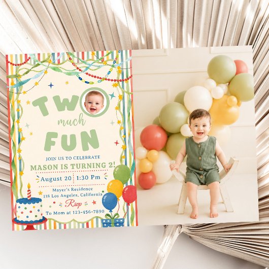 Two Much Fun 2歳の誕生日フォト 招待状