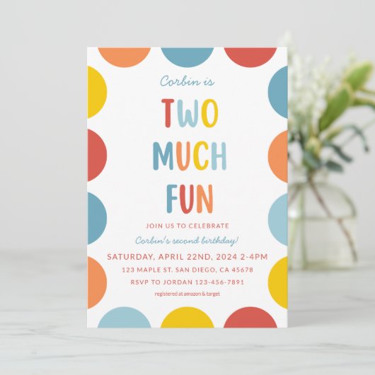 Two Much Fun 2nd Birthday Party Invitation 招待状 (スタンド正面)