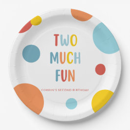 Two Much Fun Colorful 2nd Birthday Party Plates ペーパープレート