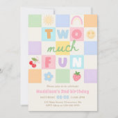 Two much Fun Colorful Gingham 2nd Birthday 招待状 (正面)