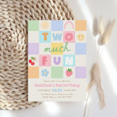 Two much Fun Colorful Gingham 2nd Birthday 招待状