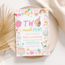 Two much Fun Colorful Photo Girl 2nd Birthday 招待状