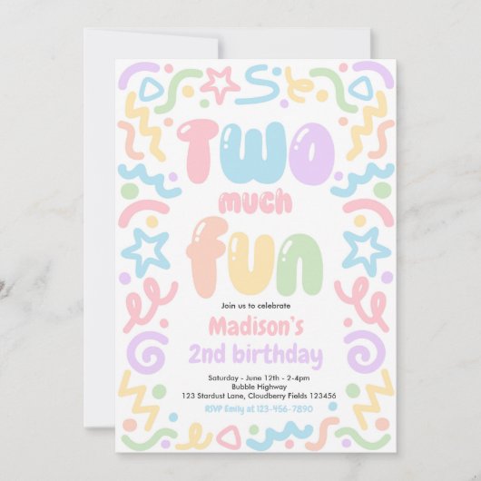 Two Much Fun Confetti Balloon 2nd Birthday  招待状 (正面)