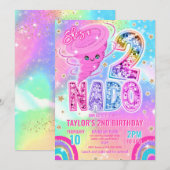 Two Nado Rainbow Glitter 2nd Birthday Party  招待状 (正面/裏面)