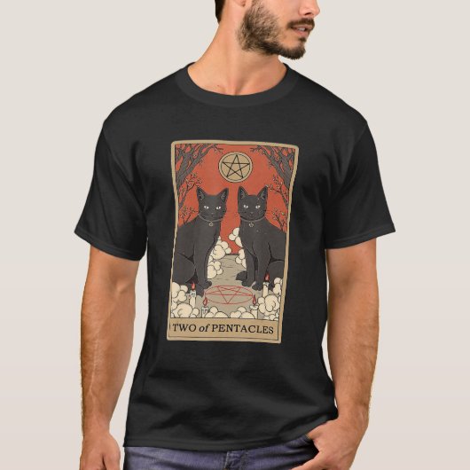 Two Of Pentacles Tarot Card Cat Tシャツ (正面)