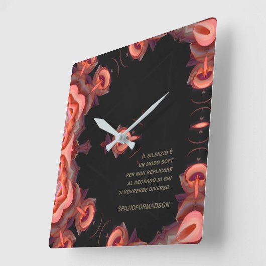"Two orange heart in black on the earth"& Silenzio スクエア壁時計 (傾斜)