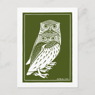 Two Owls (1921) by Julie de GraagヴィンテージWoodcut ポストカード
