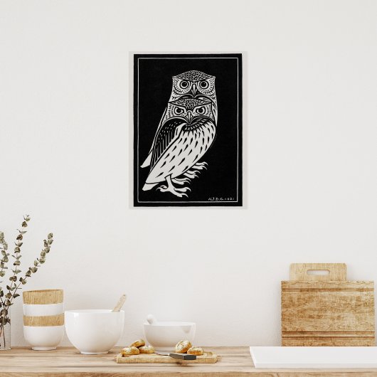 Two Owls by Julie de Graag Art Nouveau ポスター (キッチン)