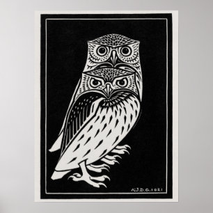 Two Owls by Julie de Graag Art Nouveau ポスター