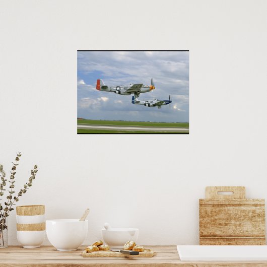 Two P51 Mustangs Flying By._WWII Planes ポスター (キッチン)