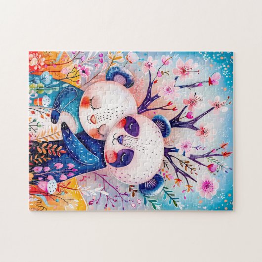 Two Pandas Hugging in Bamboo Forest ジグソーパズル (横)