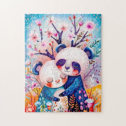 Two Pandas Hugging in Bamboo Forest ジグソーパズル (縦)