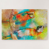Two Parrots Colorful Birds Watercolor Painting ジグソーパズル (横)