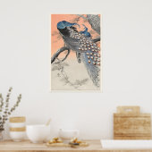 Two Peacocks on Tree Branch Japanese Fine Art ポスター (キッチン)