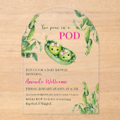 Two Peas in A Pod Pink Girl Twins Baby Shower Arch アクリル招待状 (正面)