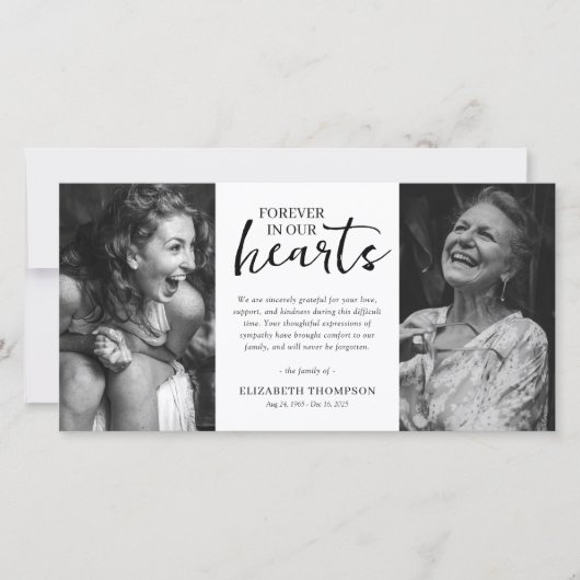 Two Photo Black & White Funeral Thank You サンキューカード (正面)