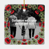 Two Photo Custom Text Red Poppies Free Palestine セラミックオーナメント (裏面)