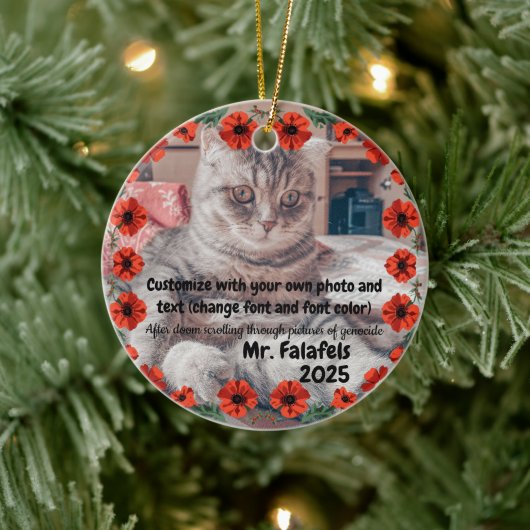 Two Photo Custom Text Red Poppies Free Palestine セラミックオーナメント (ツリー)
