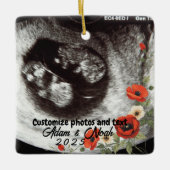 Two Photo Custom Text Red Poppies Free Palestine セラミックオーナメント (正面)