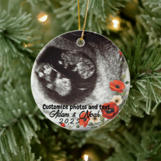 Two Photo Custom Text Red Poppies Free Palestine セラミックオーナメント