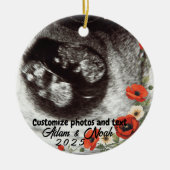 Two Photo Custom Text Red Poppies Free Palestine セラミックオーナメント (正面)