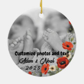 Two Photo Custom Text Red Poppies Free Palestine セラミックオーナメント (裏面)