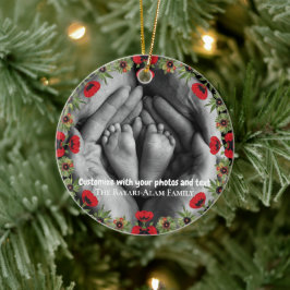 Two Photo Custom Text Red Poppies Free Palestine セラミックオーナメント