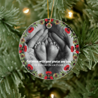 Two Photo Custom Text Red Poppies Free Palestine セラミックオーナメント