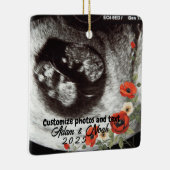 Two Photo Custom Text Red Poppies Free Palestine セラミックオーナメント (右)