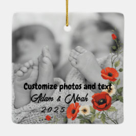 Two Photo Custom Text Red Poppies Free Palestine セラミックオーナメント