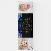 Two Photo Navy Blue金ゴールドゲート90誕生日 横断幕 (縦)