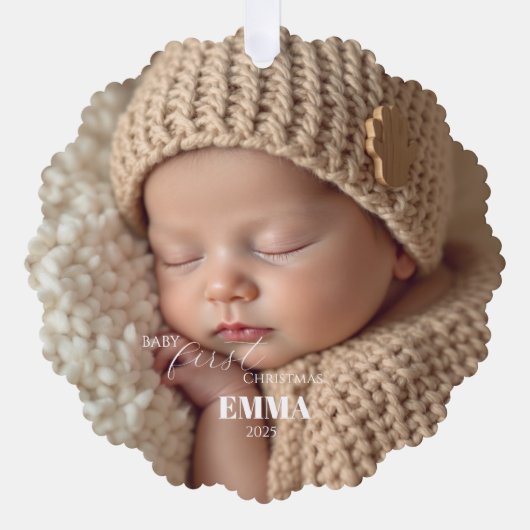 Two Photos Minimalist Baby First Christmas オーナメントカード (正面)