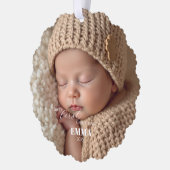 Two Photos Minimalist Baby First Christmas オーナメントカード (左)