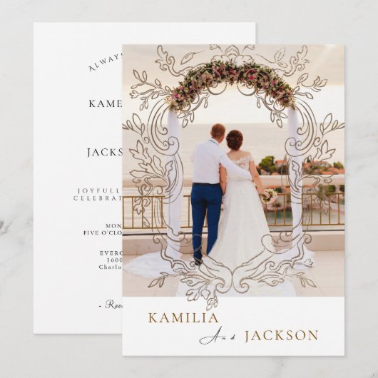 Two-Piece Modern Minimalist Folded Wedding  招待状 (正面/裏面)