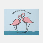 Two Pink Flamingosファミリー名歓迎 ドアマット (正面)