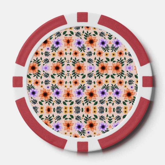 Two poker chips are shown each featuring a floral ポーカーチップ (正面)