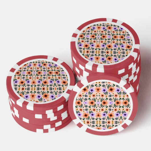 Two poker chips are shown each featuring a floral ポーカーチップ (積み重ね)
