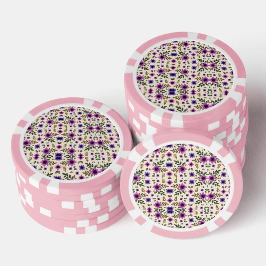 Two poker chips with pink borders and intricate  ポーカーチップ (積み重ね)