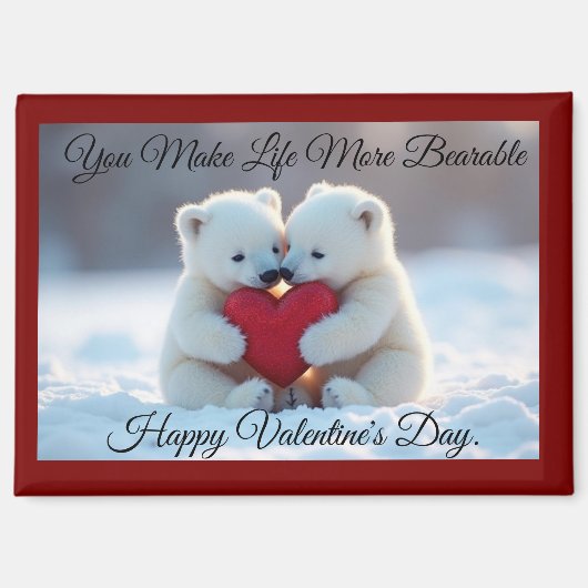 Two Polar Bear Cubs Valentine Magnet マグネット (正面)