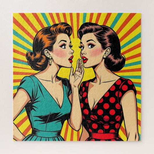 Two Pop Art Women Telling a Secret  ジグソーパズル (縦)