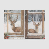 Two Pretty Winter Scenes of Deer in Window Panes 薄葉紙 (正面)