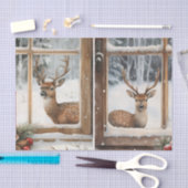 Two Pretty Winter Scenes of Deer in Window Panes 薄葉紙 (クラフト)