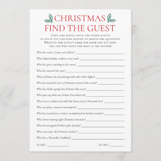 Two Printable Christmas Games Card 招待状 (正面)