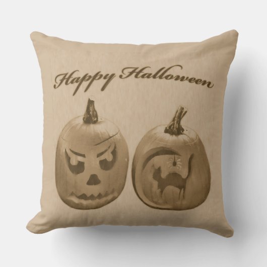 Two Pumpkins Happy Halloween クッション (正面)