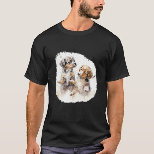 Two puppies in watercolour style tシャツ (正面)