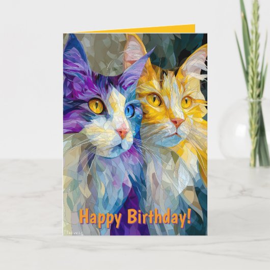 Two Purple and Yellow Cats カード (正面)