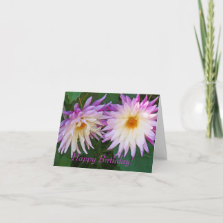 「Two Purple & White Dahlias」ハッピーバースデー・カード カード