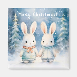Two rabbits in the Christmas forest マグネット